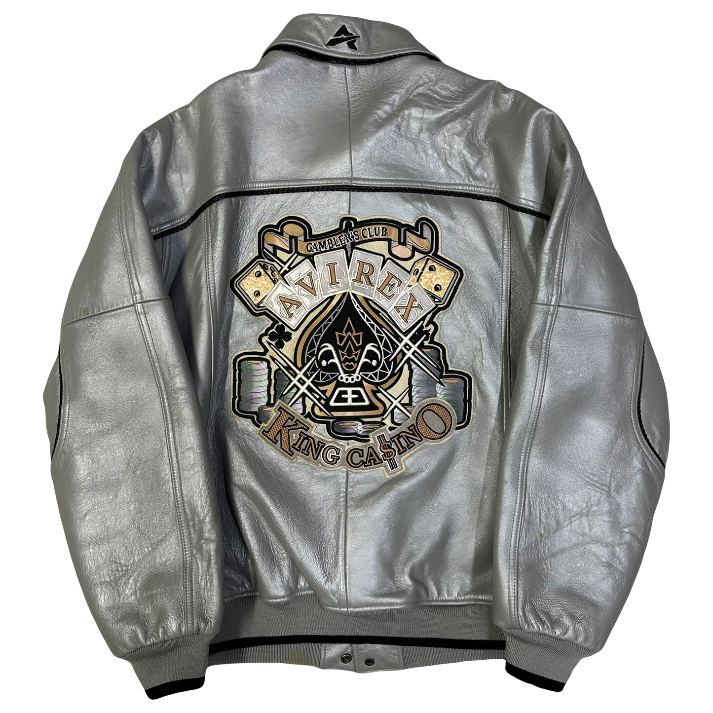 Avirex King Casino Leather Jacket In Silver ( XL )