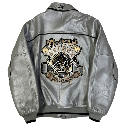 Avirex King Casino Leather Jacket In Silver ( XL )