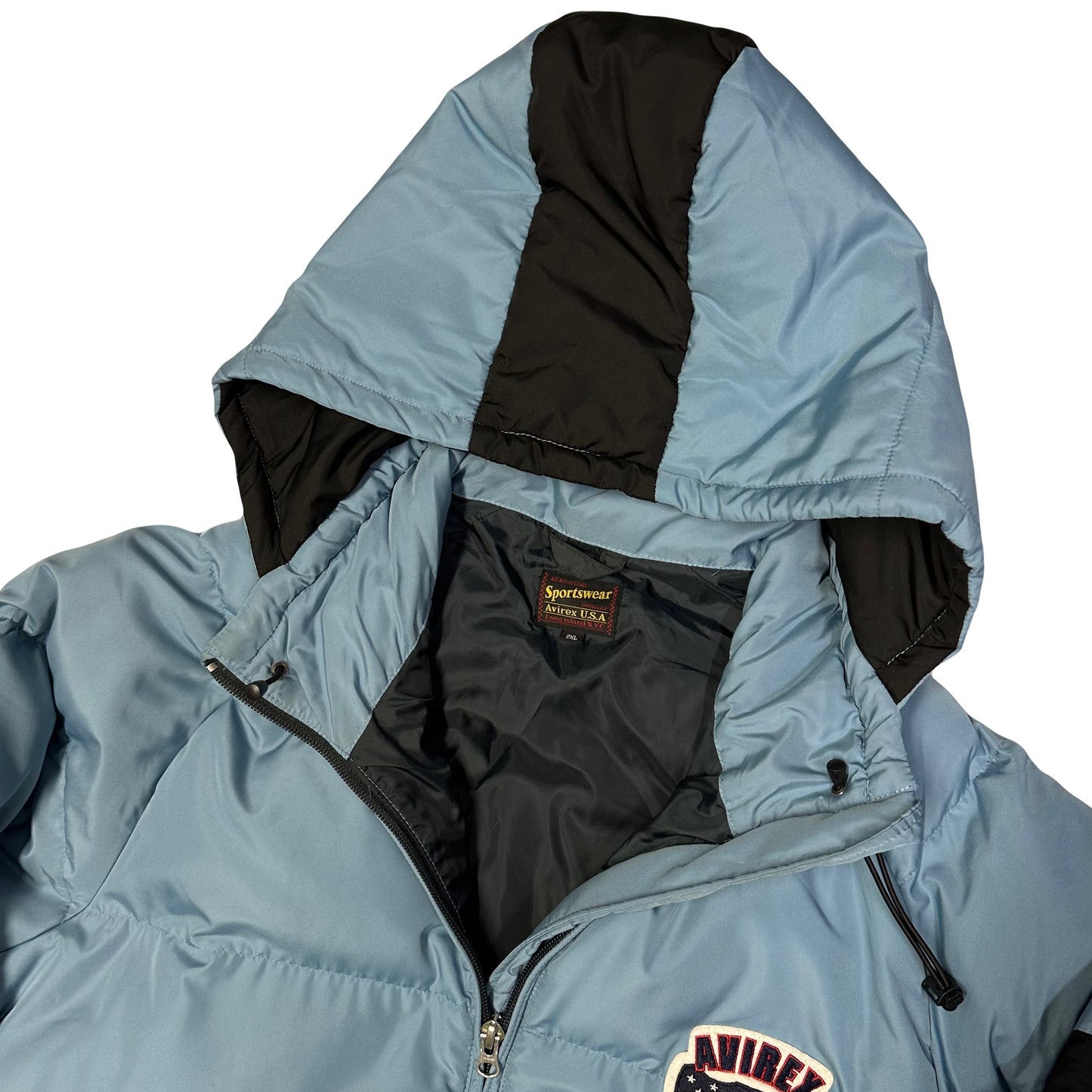 Avirex Spell Out Puffer Jacket In Baby Blue ( XXL )