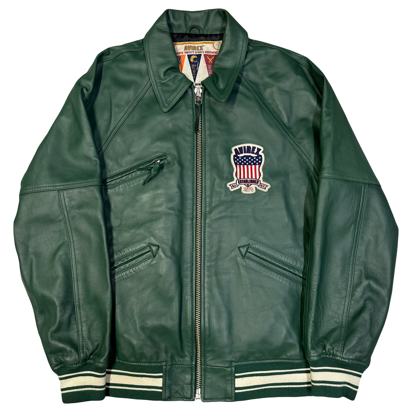 Avirex Icon Leather Jacket In Green ( XL )