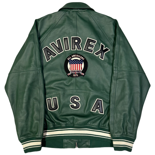 Avirex Icon Leather Jacket In Green ( XL )