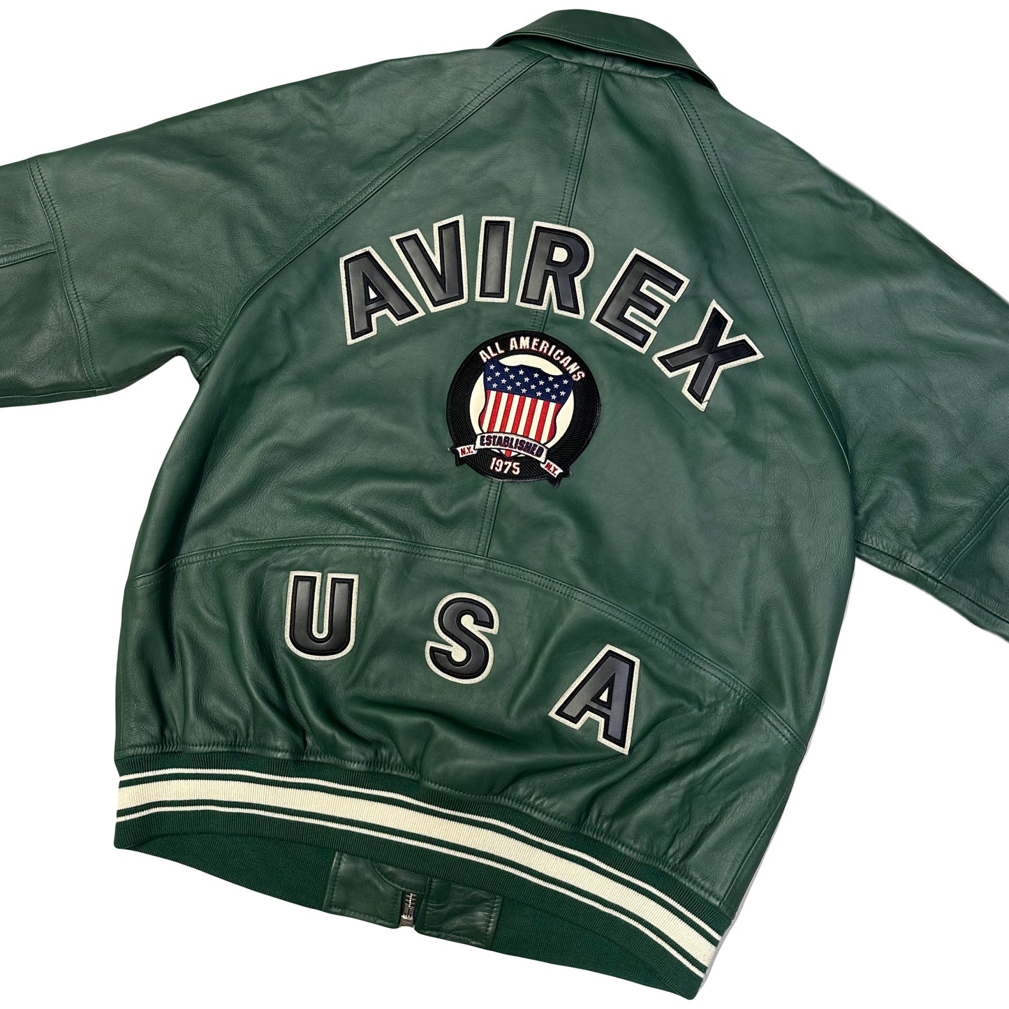 Avirex Icon Leather Jacket In Green ( XL )