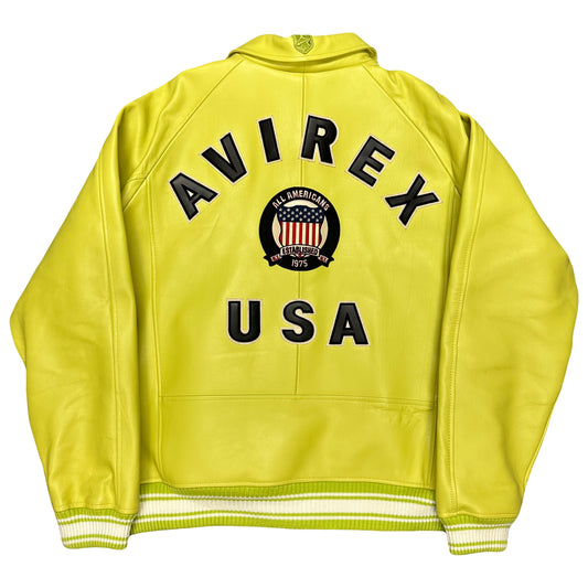 ARCHIVE Avirex 2022 Icon Leather Jacket Lime Green ( XL )