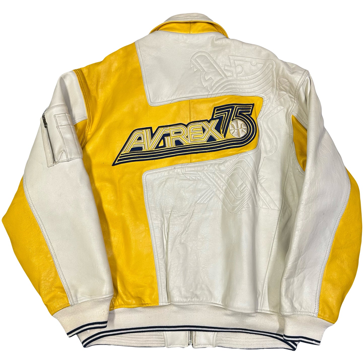 Avirex NY Leather Jacket In White & Yellow ( XXXL )