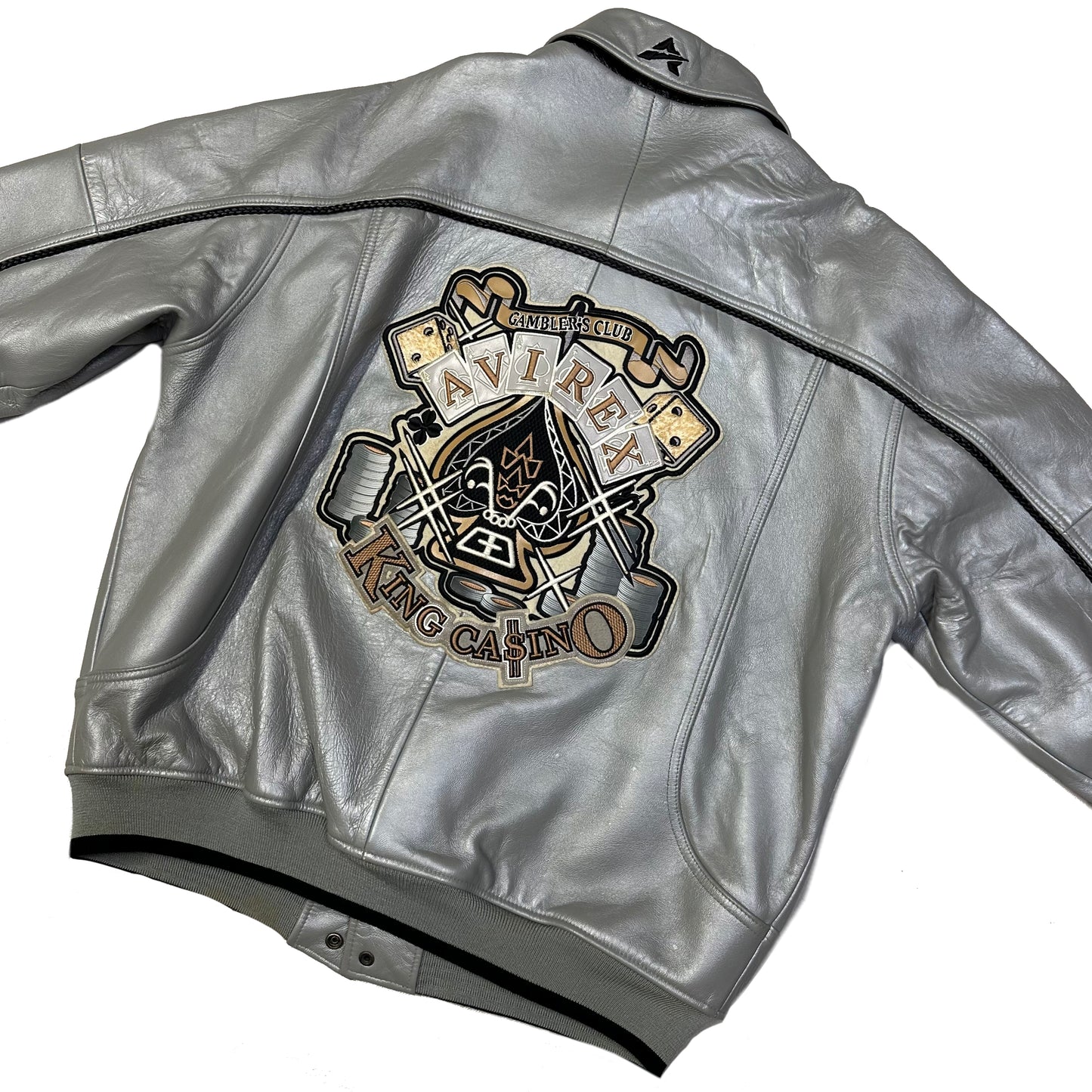 Avirex King Casino Leather Jacket In Silver ( XL )