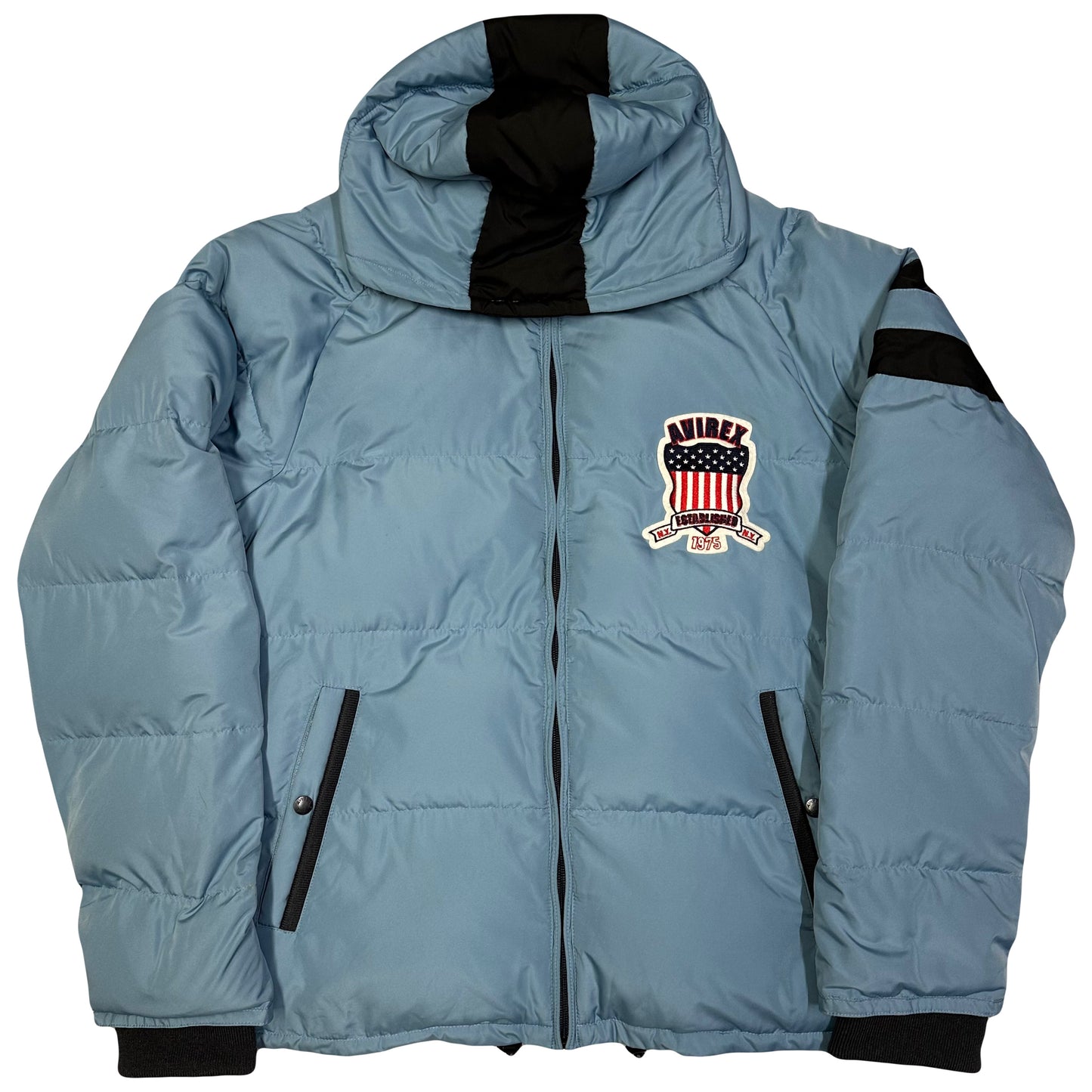 Avirex Spell Out Puffer Jacket In Baby Blue ( XXL )