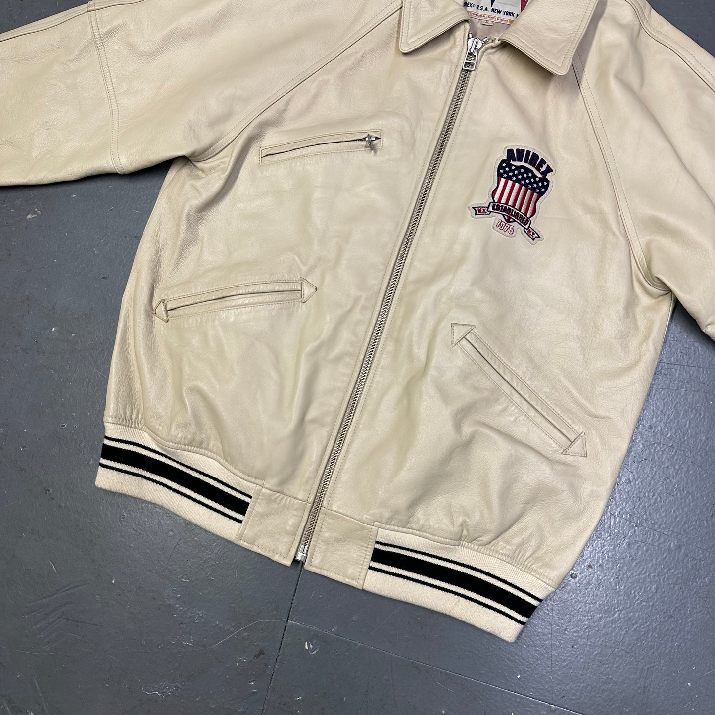 Avirex Icon Leather Jacket In Beige ( XL )