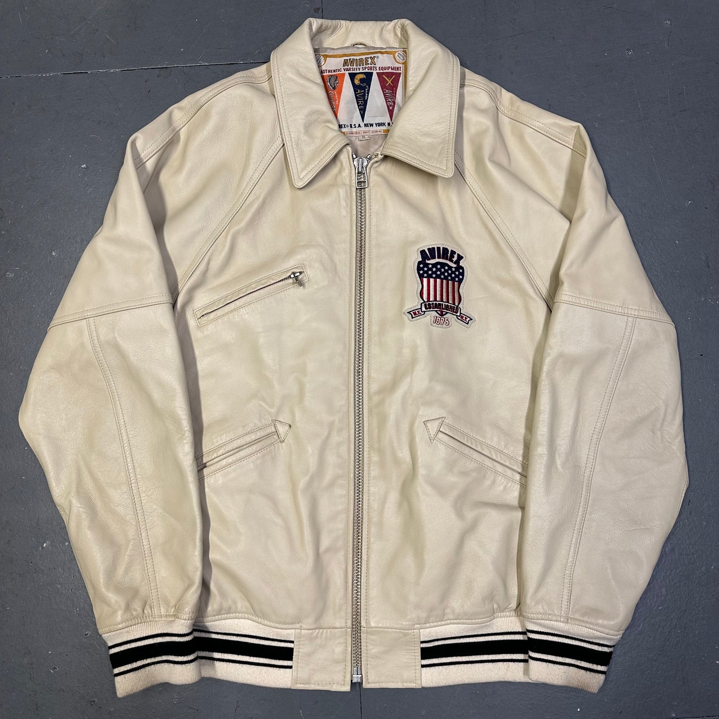 Avirex Icon Leather Jacket In Beige ( XL )