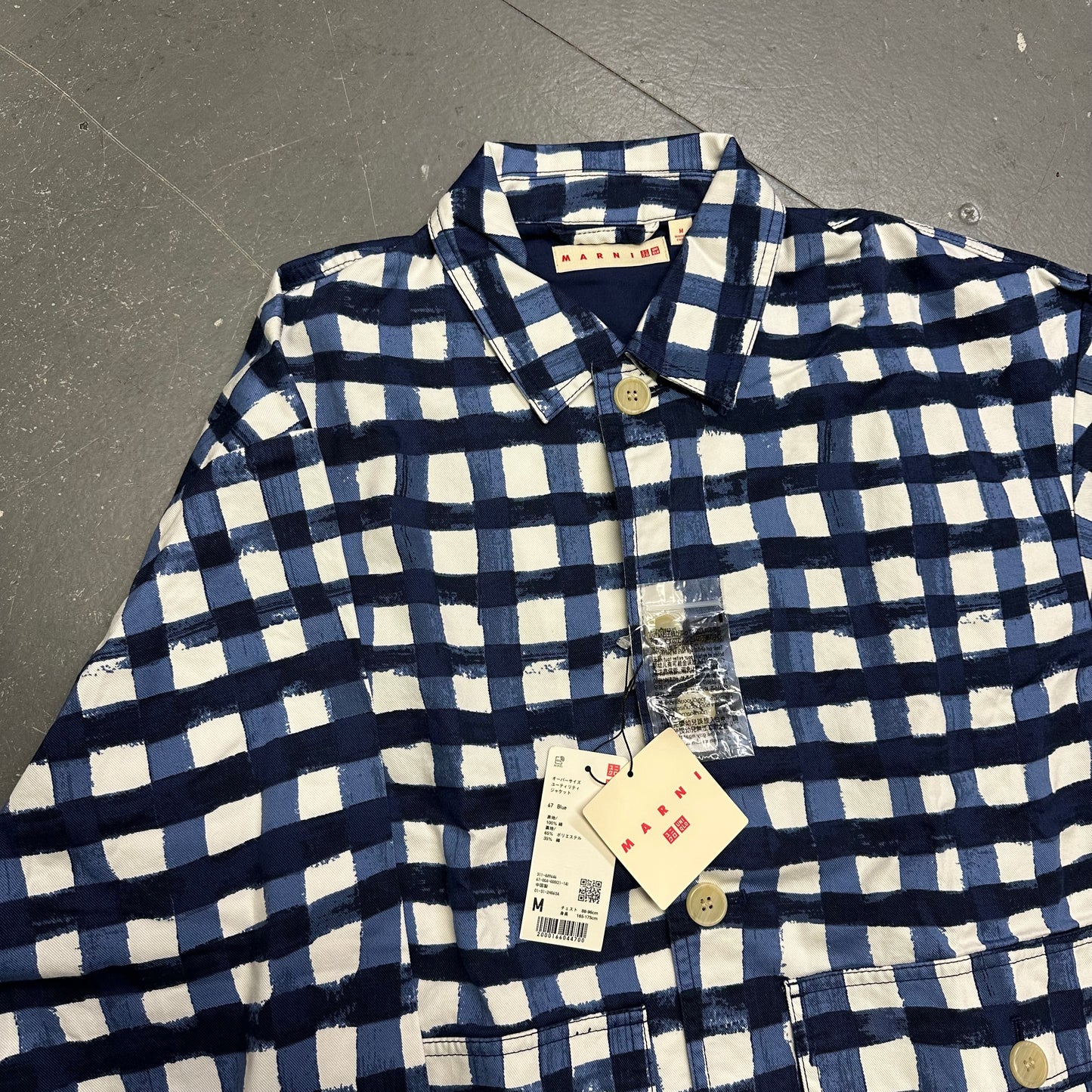 Uniqlo X Marni Collared Check Jacket In Blue & White ( M )