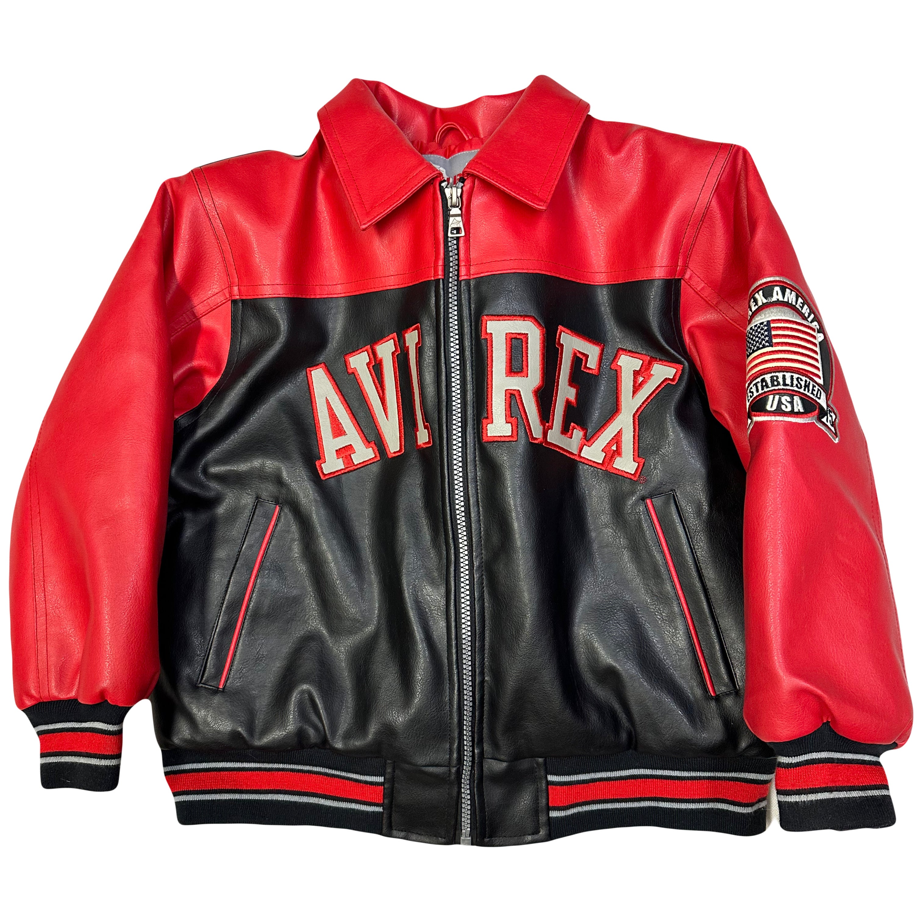 Avirex Kids Leather Jacket In Red & Black ( 8-10 )