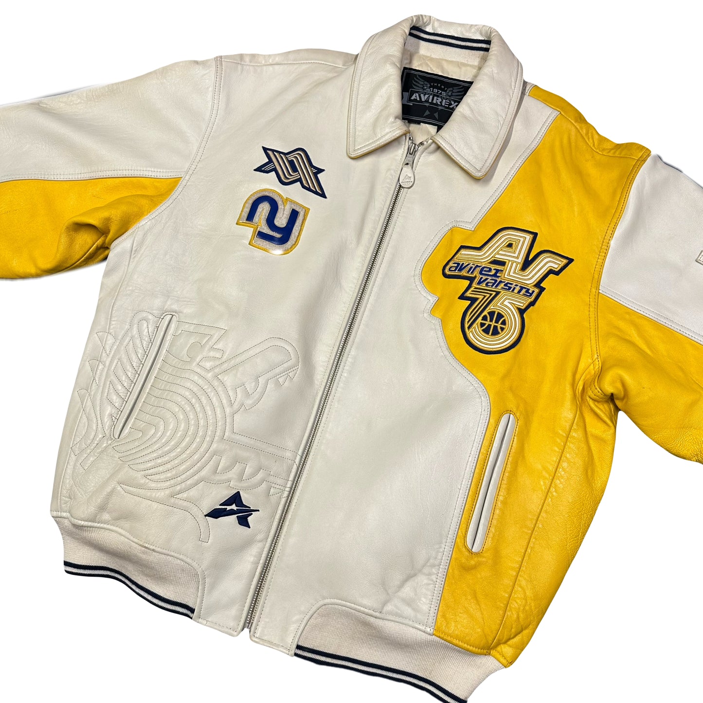 Avirex NY Leather Jacket In White & Yellow ( XXXL )