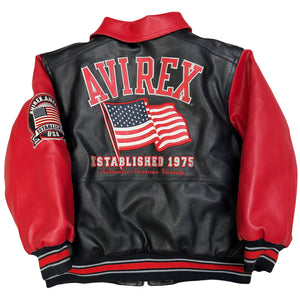 Avirex Kids Leather Jacket In Red & Black ( 8-10 )