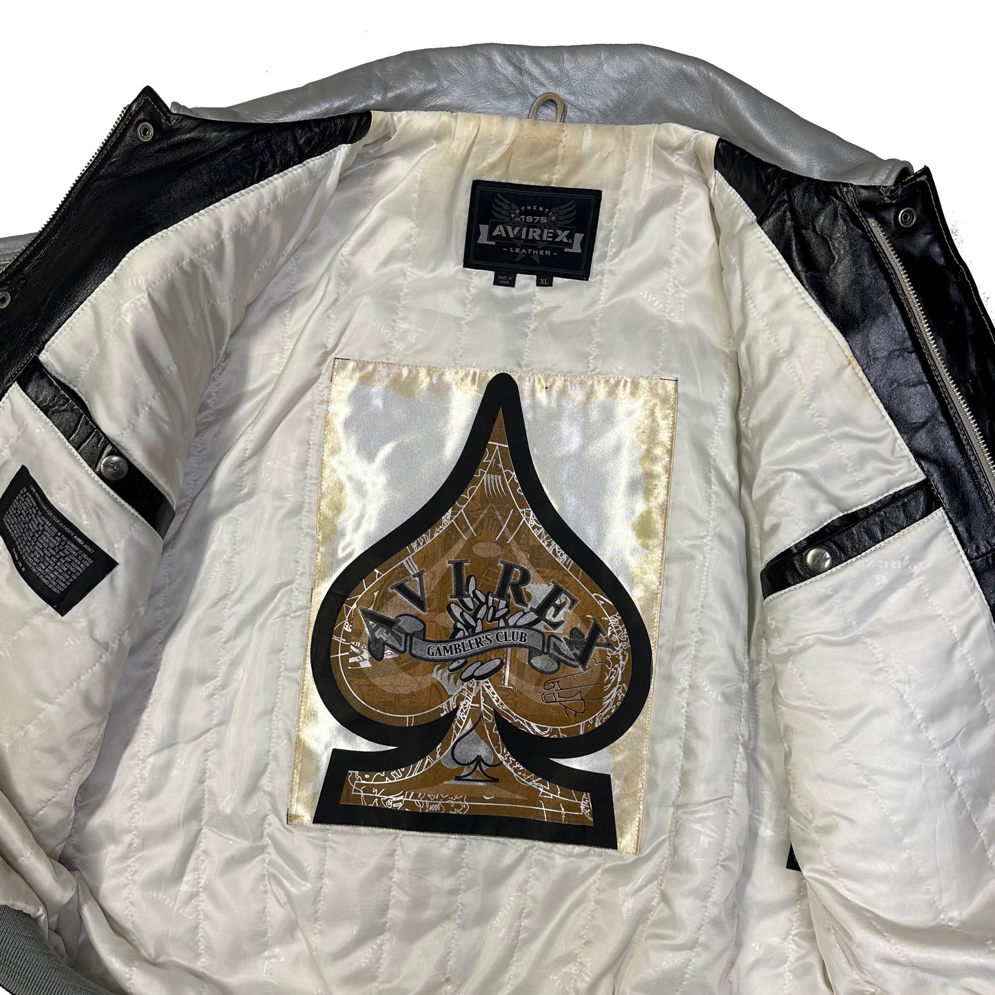 Avirex King Casino Leather Jacket In Silver ( XL )