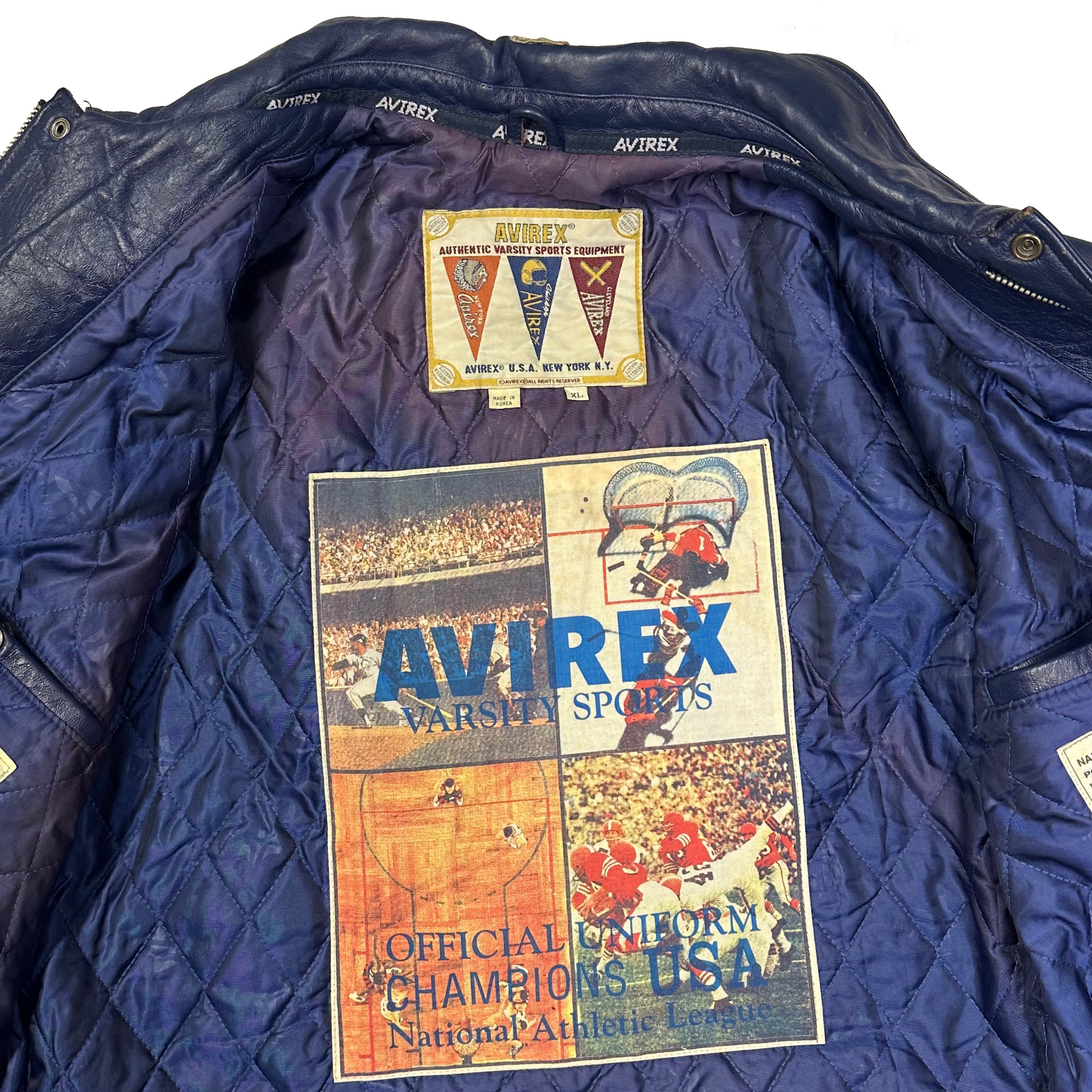 Avirex Leather Jacket In Navy & Blue ( XL )