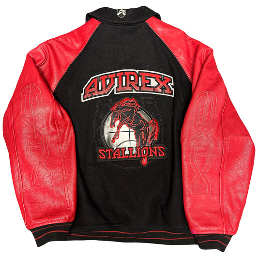 Avirex Stallions Leather & Wool Varsity Jacket In Black & Red ( XXL )