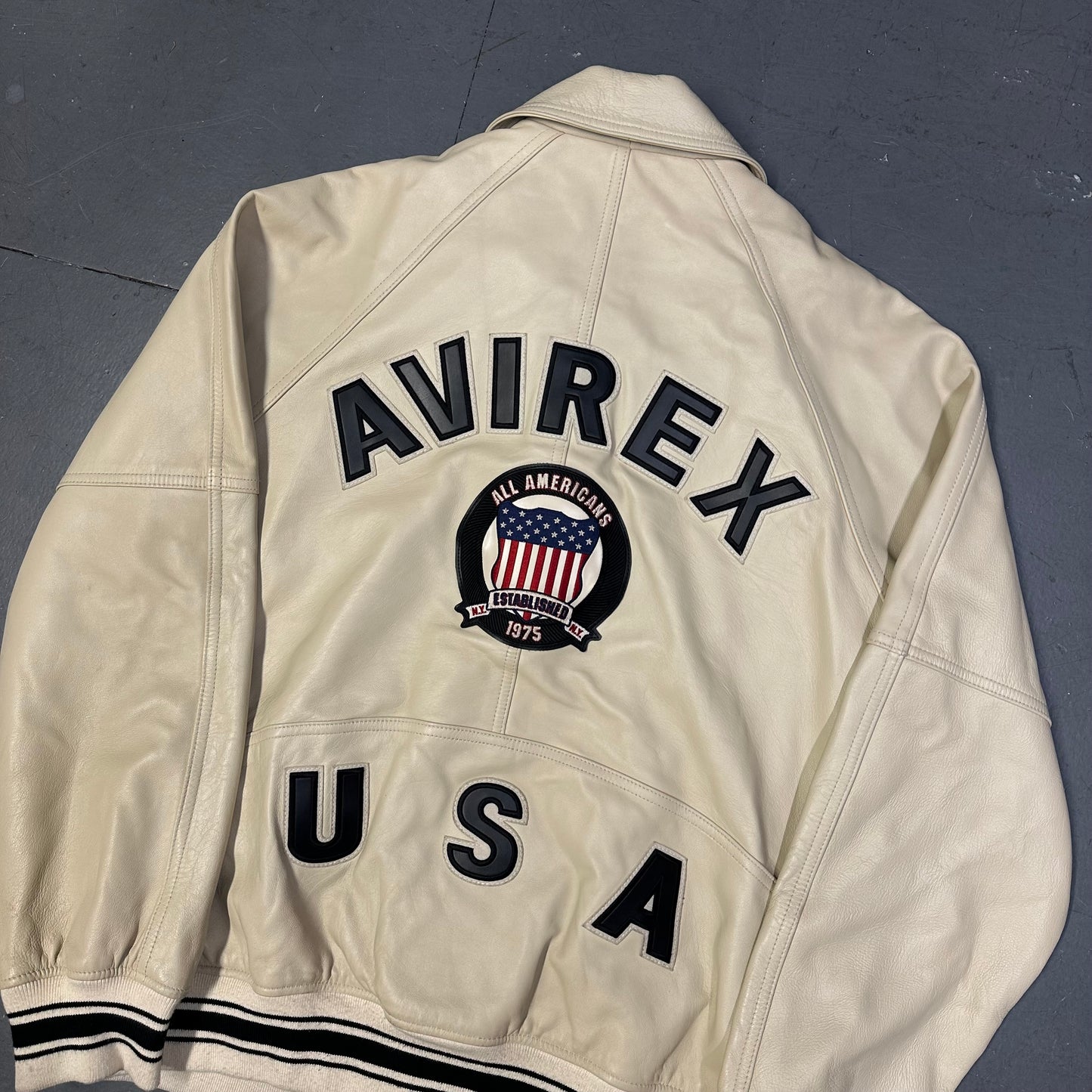 Avirex Icon Leather Jacket In Beige ( XL )