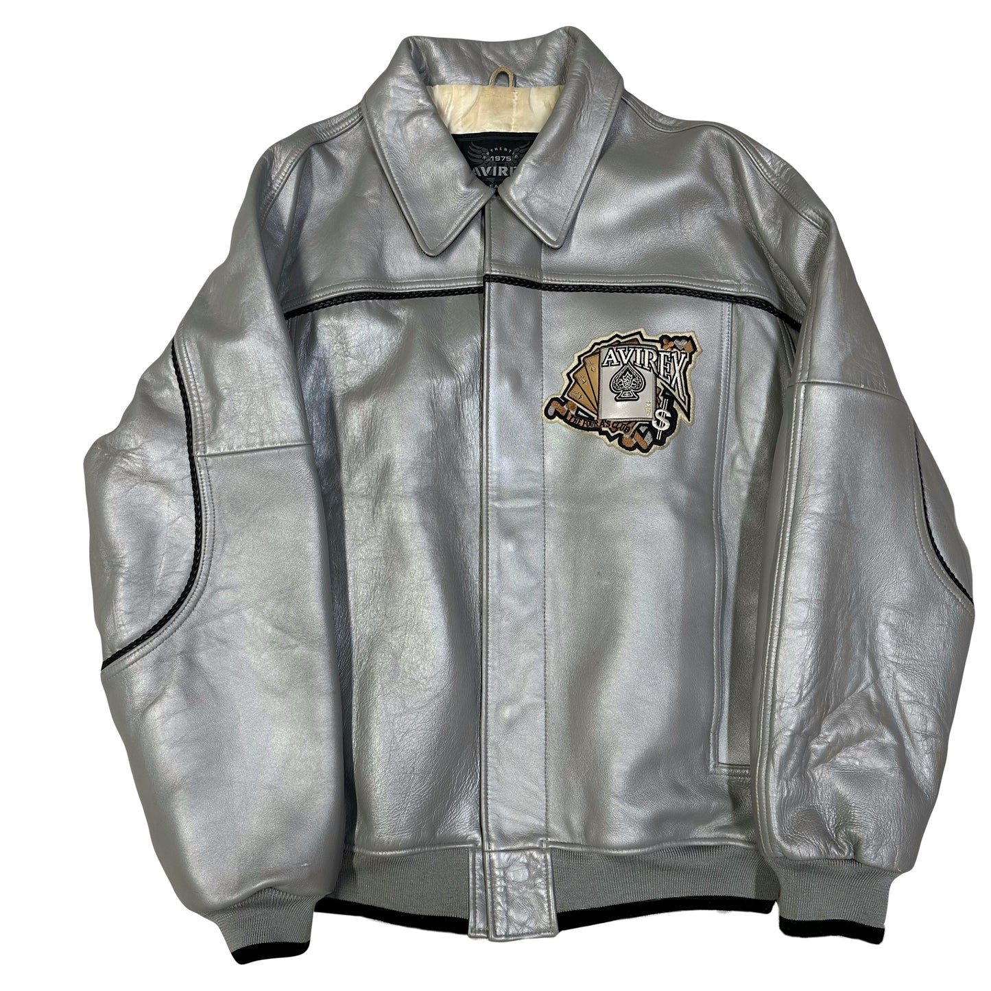 Avirex King Casino Leather Jacket In Silver ( XL )