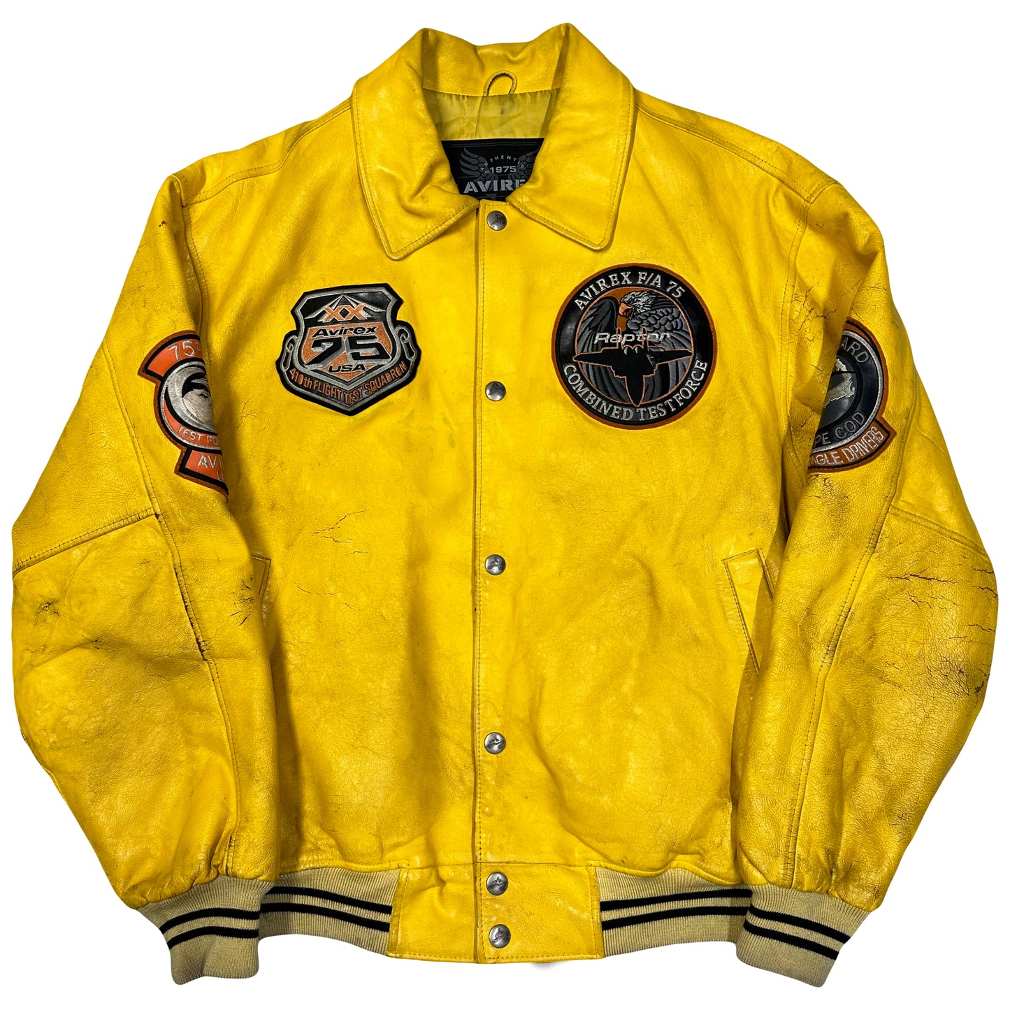 Avirex Raptor Leather Jacket In Yellow ( L )