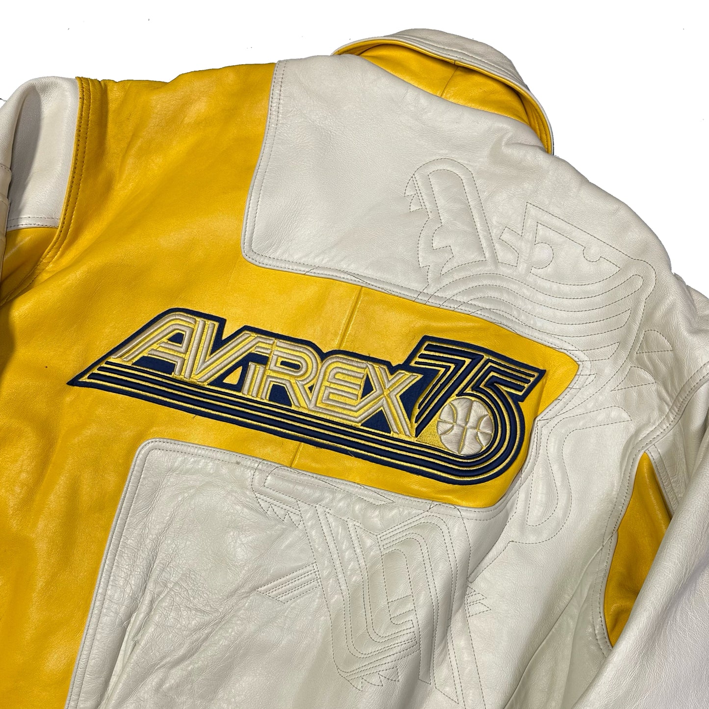 Avirex NY Leather Jacket In White & Yellow ( XXXL )