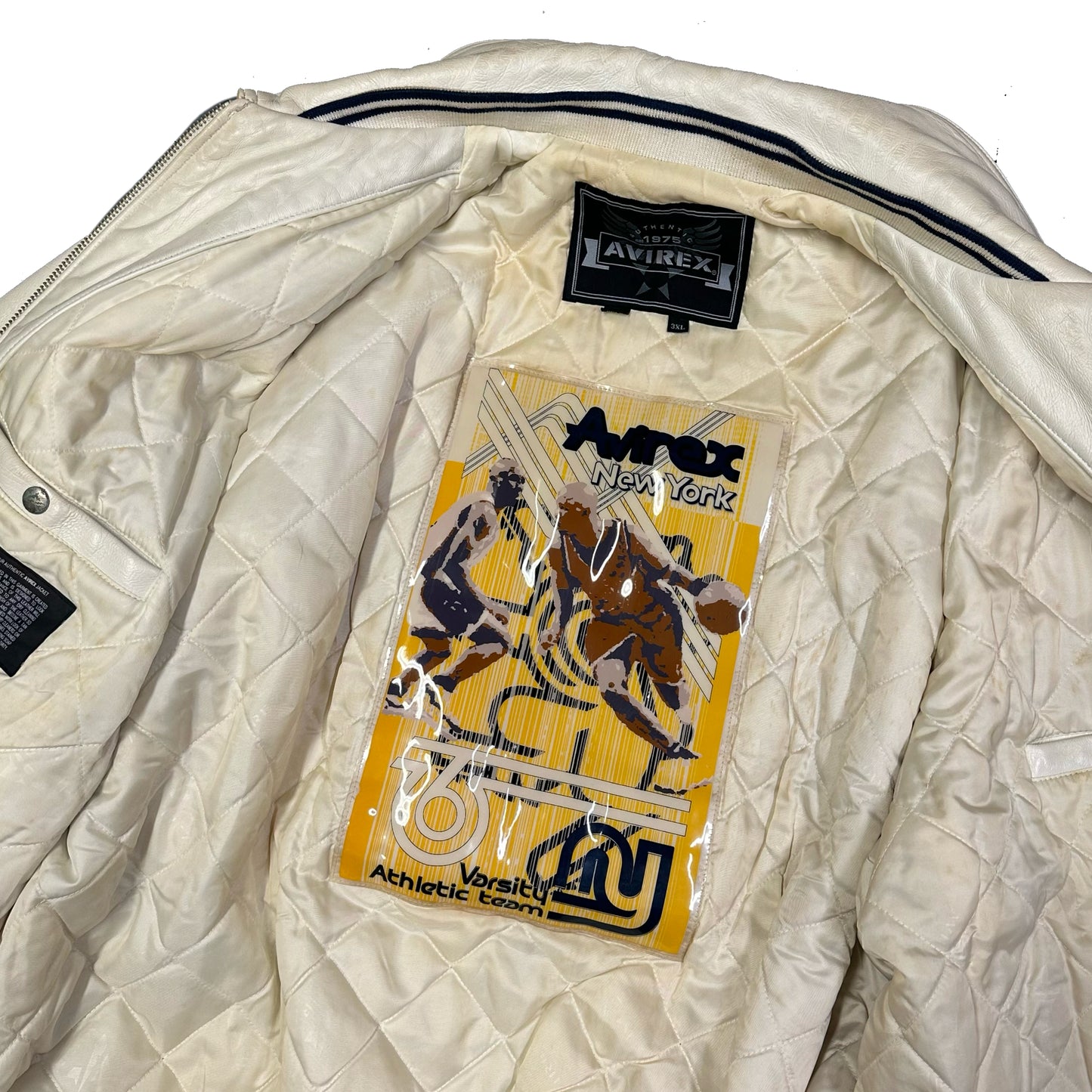 Avirex NY Leather Jacket In White & Yellow ( XXXL )