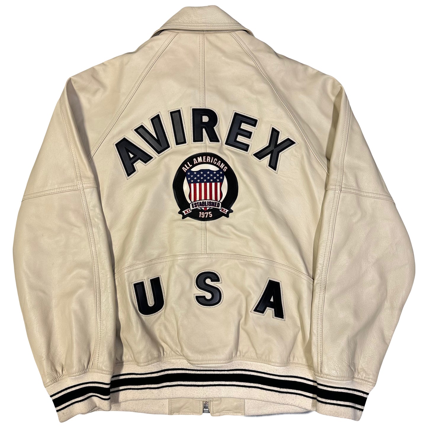 Avirex Icon Leather Jacket In Beige ( XL )