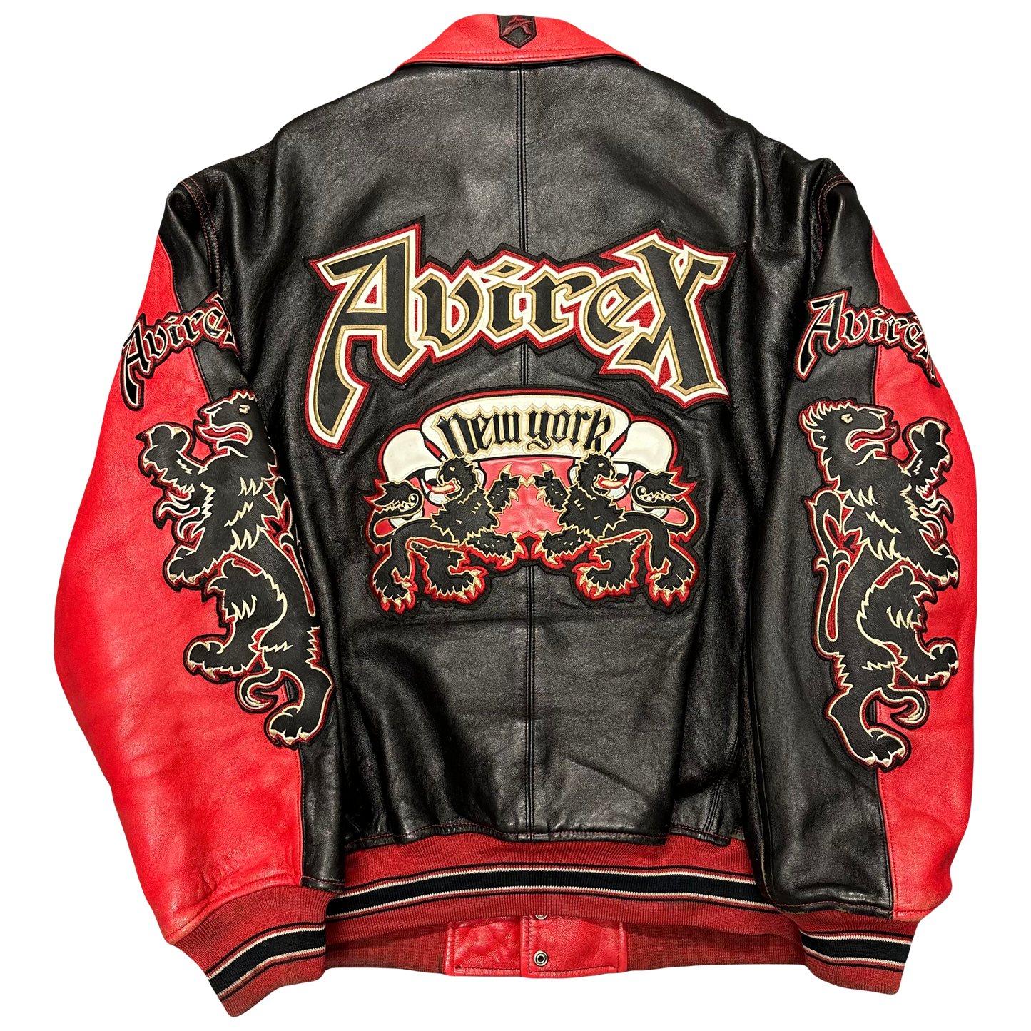 ARCHIVE Avirex New York Dragons Leather Jacket In Red & Black ( XL )