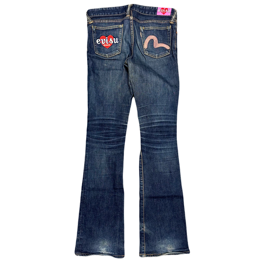 Evisu Selvedge Jeans With Loveheart & Daicock Embroidery ( W28 )